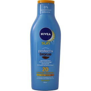 Nivea Sun, Protect & Bronze Zonnemelk SPF-factor 20, 200ml bottle (Sonnenmilch, Lichtschutzfaktor 20, Wasserfest)