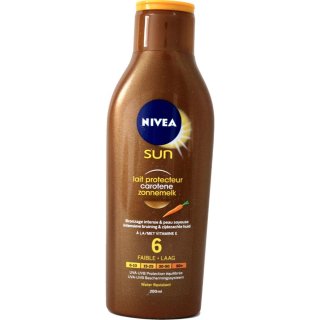 Nivea Sun, Carotene Zonnemelk, intensieve bruining & zijdezachte huid, SPF-factor 6, 200ml bottle (Carotin Sonnenmilch, intensive Bräune & seidige Haut, Lichtschutzfaktor 6, Wasserfest)