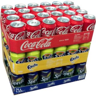 Coca Cola Original, Fanta Lemon & Sprite je 24 x 0,33l Dose XXL-Paket (72 Dosen gesamt)