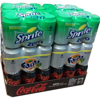 Coca Cola Zero, Fanta Lemon Zero & Sprite Zero je 24 x 0,33l Dose XXL-Paket (72 Dosen gesamt)