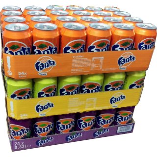 Fanta Orange, Fanta Lemon & Fanta Cassis je 24 x 0,33l Dose XXL-Paket (72 Dosen gesamt)