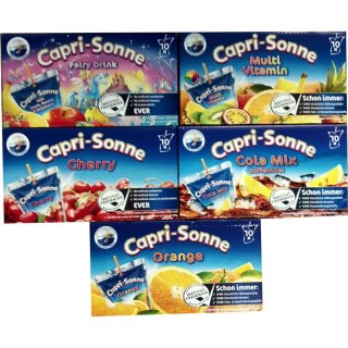 Capri Sun Mixpaket 50 x 200ml Packung (je 10x Kirsche, Cola Mix, Multivitamin, Orange & Elfentrank [Banane, Apfel, Zitrone & Erdbeere])