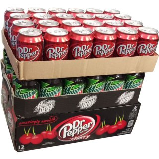 Dr. Pepper Classic (24 x 0,33l Dose), Dr.Pepper Cherry (24 x 0,355l Dose) & Mountain Dew Classic (24 x 0,33l Dose) XXL-Paket mit 72 Dosen gesamt