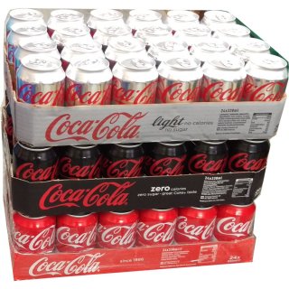 Coca Cola Light, Coca Cola Zero & Coca Cola Original je 24 x 0,33l Dose XXL-Paket (72 Dosen gesamt)