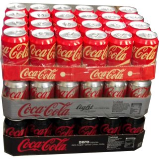 Coca Cola Vanilla, Coca Cola Light & Coca Cola Zero je 24 x 0,33l Dose XXL-Paket (72 Dosen gesamt)