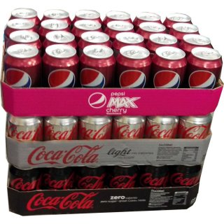 Pepsi Max Cherry, Coca Cola Light & Coca Cola Zero je 24 x 0,33l Dose XXL-Paket (72 Dosen gesamt)