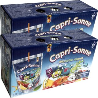 Capri Sun Monster Alarm 2 Packungen á 10 x 200ml (20 gesamt, Apfel, schwarze Johannisbeere, Sauerkirsche, Zitrone, Limette & Erdbeere)