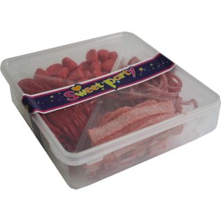 Sweet Party Tubo carre Ass. Aardbei 500g Box (Sortierte Erdbeer Weingummischnüre)