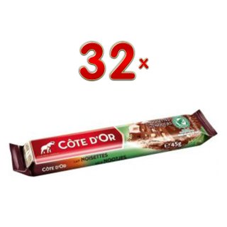 Côte dOr Repen met Hazelnoten, 32 x 45g Riegel (Belgische Milchschokoladen Riegel)