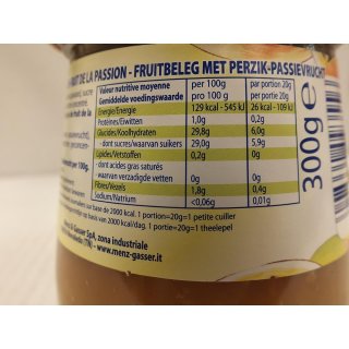 Menz & Gasser Fruitbeleg met Perzik-Passievrucht 300g Glas (Fruchtaufstrich mit Pfirsisch-Maracuja)