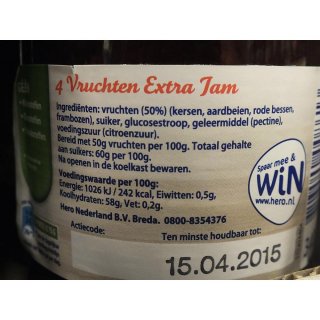 Hero Extra Jam 4 Vruchten 6 x 340g Glas (4 Früchte Konfitüre extra)