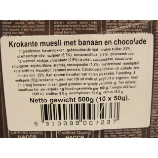 Heart of Health Vitalia Crunchy Muesli with Banana & Chocolate 10 x 50g Packung (Knusper Müsli mit Banane & Schokolade)
