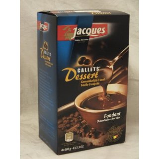 Jacques Callets Dessert Fondant Chocolade 4 x 100g Packung (extra feine dunkle Schokolade)