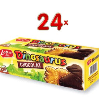 Lotus Dinosaurus Chocolat 24 x 225g Packung (Dinosaurierkekse auf dunkler Schokoladenschicht)