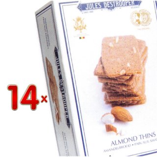 Jules Destrooper Almond Thins 14 x 75g Packung (Butterbiscuit mit Mandelblättern)