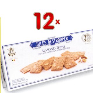 Jules Destrooper Almond Thins 12 x 100g Packung (Butterbiscuit mit Mandelblättern)