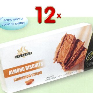 Cavalier Almond Biscuits cinnamon crisps sans sucre 12 x 125g Packung (Mandelplätzchen mit Zimt)