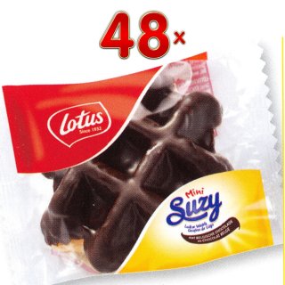 Lotus Suzy Mini Gaufres de Liège au chocolat belge 48 x 33g Packung (Lütticher Mini-Waffel mit belgischer Schokolade)