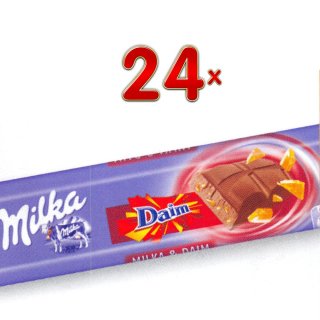 Milka Daim 24 x 45g Packung (Milka-Schokolade mit krokanten Daim-Stückchen)