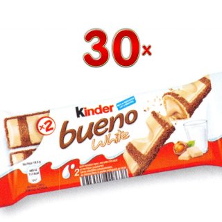 Kinder Bueno White Lait noisettes 30 x 39g Packung (Kinder Bueno-Riegel mit weißer Schokolade und Milch-Haselnuss-Creme)