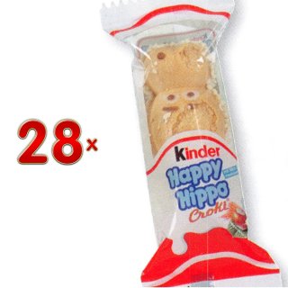 Kinder Happy Hippo Croki 28 x 20,7g Packung (Milch- und Kakaocreme in knuspriger, mit Baisersplittern umhüllten Waffel in Tierform)