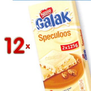 Nestle Galak Speculoos blanc 12 x 250g Packung (weiße Schokolade mit Stückchen von belgischen Lebkuchenplätzchen)