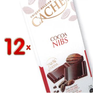 Cachet Cocoa Nibs 70 % 12 x 100g Packung (dunkle Schokolade mit einem Kakaoanteil von 70 %)