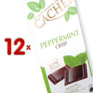 Cachet Noir 57% Cacao éclat menthe 12 x 100g Packung (dunkle Schokolade mit Pfefferminzsplittern)