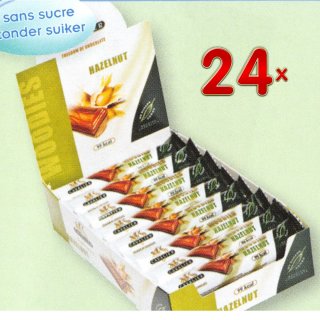 Cavalier Woodies Hazelnut sans sucre 24 x 20g Packung (Haselnusswaffel mit Haselnusscreme überzogen mit Schokolade)