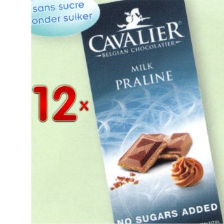 Cavalier Lait fourre Praline sans sucre 12 x 90g Tafel (Milchschokoladentafel mit Pralinéfüllung ohne Zuckerzusatz)