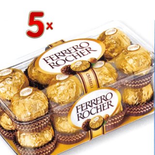 Ferrero Rocher 5 x 16 Stück pro Packung (Rocher Schokoladen-Kugeln)
