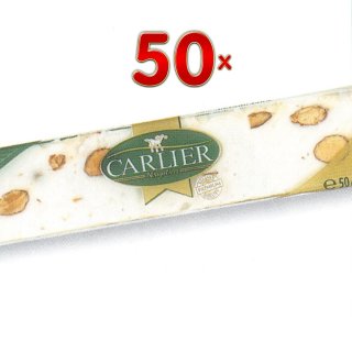 Carlier Nougat Amande Batons 50 x 50g Riegel (Soft Nougat Riegel mit Sahne-Mandel)