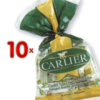 Carlier Nougat Tendre Sachets aux amandes 10 x 150g Packung (Mini Soft Nougat mit Mandeln)