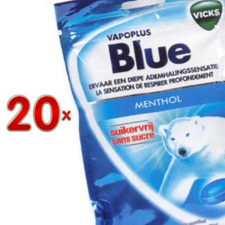 Vicks Vapoplus Blue Menthol suikervriy 20 x 72g Packung (zuckerfreie Hustenbonbons mit Menthol)