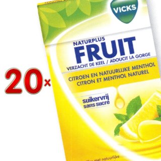 Vicks Fruit Citroen en natuurlijke Menthol 20 x 40g Packung (zuckerfreie Hustenbonbons mit Zitronengeschmack und Menthol)