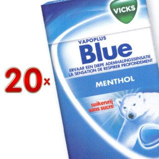 Vicks Menthol Blue 20 x 40g Packung (zuckerfreie Menthol-Hustenbonbons)