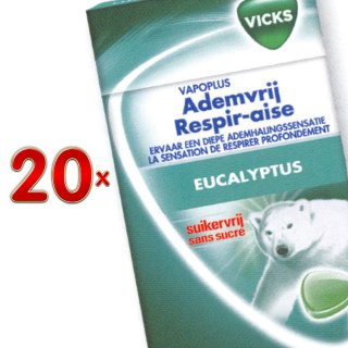 Vicks Eucalyptus 20 x 40g Packung (zuckerfreie Hustenbonbons mit Eukalyptus)