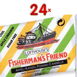 Fishermans Friend Apple + Cinnamon sans sucre 24 x 25g Packung (Fishermans Friend Pastillen Apfel und Zimt ohne Zuckerzusatz)