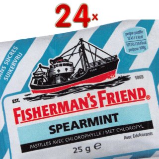 Fishermans Friend Spearmint sans sucre 24 x 25g Packung (Fishermans Friend Grüne Minze ohne Zuckerzusatz)