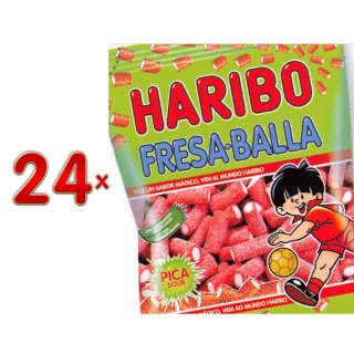 Haribo Fresa-Balla Pica Sachet 24 x 80g Packung (saure Fruchtgummi mit Erdbeergeschmack)