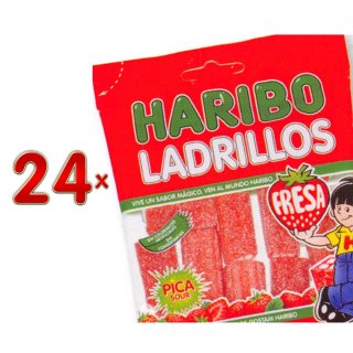 Haribo Ladrillos Fresa Pica Sachet 24 x 80g Packung (saures Fruchtgummi mit Erdbeere-Zitronen-Geschmack)