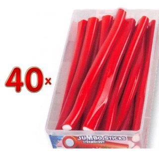 Mega Stars Jumbo Sticks Strawberry 40 x 47g Dose (Fruchtgummi-Sticks mit Erdbeergeschmack)