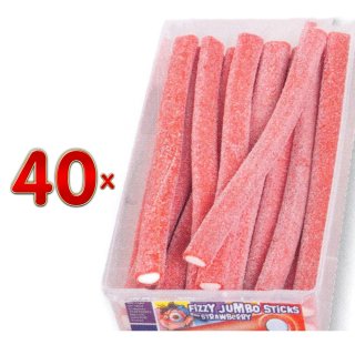 Mega Stars Jumbo Sticks Fizzy Strawberry 40 x 47g Dose (saure Fruchtgummi-Sticks mit Erdbeergeschmack)