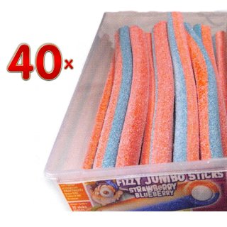 Mega Stars Jumbo Sticks Fizzy Bicolor 40 x 47g Dose (saure Fruchtgummi-Sticks mit Erdbeer- und Blaubeergeschmack)