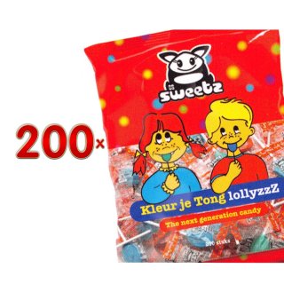 Sweetz Kleur je Tong LollyzzZ 200 x 5g Packung (Zungenfärbende Frucht-Lutscher)