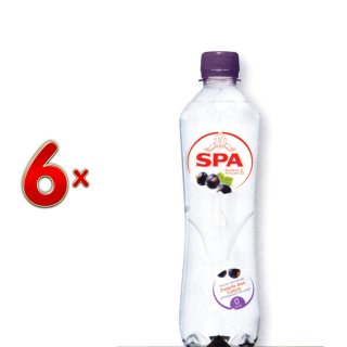 SPA Petillant & Cassis PET 6 x 4 x 500 ml Flasche (Wasserflasche mit Kohlensäure und dem Geschmack von schwarzer Johannisbeere)