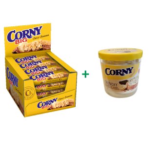 Corny Big und Corny Crunchy Brotaufstrich Schoko-Banane TESTPAKET (24x50g Riegel und 200g Glas)