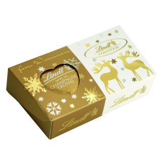 Lindt Goldstücke Trüffel-Herz-Duo Marc de Champagne in dekorativer Schachtel mit Weihnachtsmotiven in gold/weiß (50g Packung)