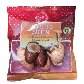 Friedel Amaretto Zapfen Zartbitterschokolade mit Amarettotrüffel enthält Alkohol (100g Beutel)