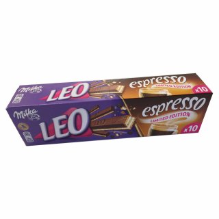 Milka LEO Espresso 10x33g Packung (knuspriger Keksstick mit Milka-Schokolade)